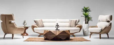 Produktbild von Komplette Couchgarnitur Dreisitzer Sessel Beige 3tlg Polstersofa Stoff