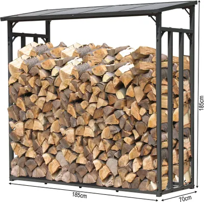 Produktbild von Metall Kaminholzregal Anthrazit XXL 185 x 70 x 185 cm Garten Kaminholzunterstand 2,3 m³ Kaminholzlager Stapelhilfe Aussen