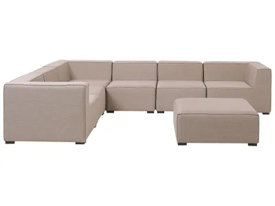 Produktbild von BELIANI Lounge Set Beige Polsterbezug Modular 7-teilig Rechtsseitig Ecksofa mit Ottomane Outdoor u. Indoor für 7 Personen Garten Terrasse Wintergarten