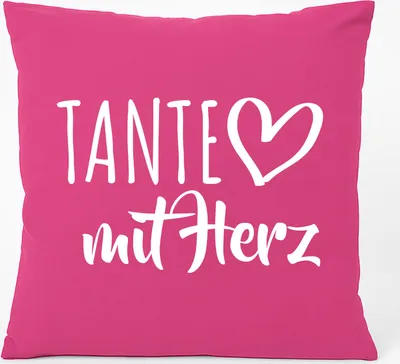 Produktbild von Huuraa Kissen Tante mit Herz 40x40cm mit Füllung Fuchsia Baumwolle Dekokissen Geschenkidee