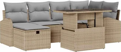 Produktbild von vidaXL Gartensofa-set 7 stk. Beige Poly-Rattan