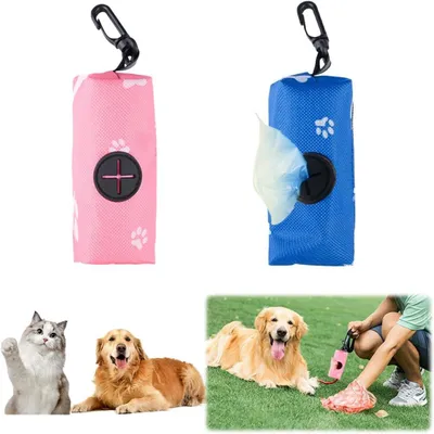 Imagen del producto de Dispensadores de bolsas para excrementos de perro, 2 unidades, con cierre de cremallera, compatibles con cualquier correa para perro, ideales para paseos