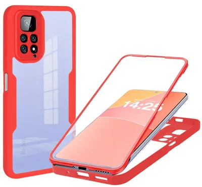 Produktbild von 360 Grad Rundum Schutz Handyhülle für Xiaomi Redmi Note 11 Pro Full Cover Vollschutz Case Farbe: Rot