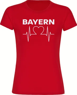 Produktbild von multifanshop Damen T-Shirt - Bayern - Herzschlag, rot, Größe 3XL
