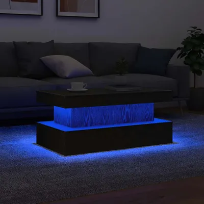 Zdjęcie produktu dla Maison Exclusive – stolik kawowy z oświetleniem LED, czarny, imitacja dębu, 90 x 50 x 40 cm