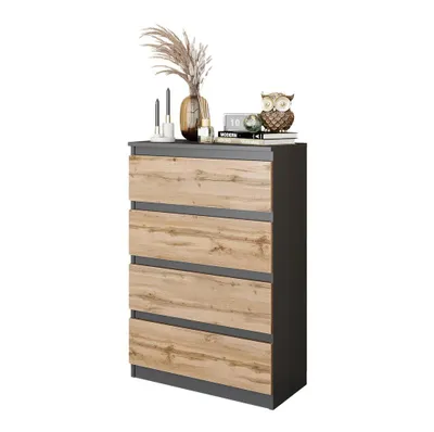 Zdjęcie produktu dla Komoda 60 Cm Antracyt/Dąb Wotan 4 Szuflady Salon, Sypialnia
