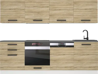 Immagine prodotto di Cucina Belini blocco cucina Alice - mobili da cucina 240 cm cucina componibile completamente attrezzata senza elettrodomestici con pensili e basi, con piani di lavoro, rovere Sonoma
