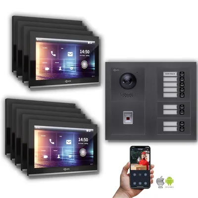 Produktbild von Goliath IP Video Türsprechanlage: 10-Zoll 9 Familienhaus, Fingerprint, Anthrazit  : 10 Zoll Schwarz : Aufputz Dose Monitor Farbe: 10 Zoll Schwarz Montage: Aufputz Dose