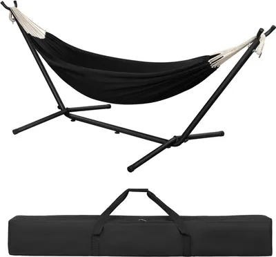 Produktbild von EUGAD Hängematte Outdoor, Hängeliege mit Gestell, für 2 Personen, 250 kg belastbar, mit Tragtasche, Schwarz