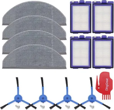 Imagen del producto de Piezas de repuesto para aspiradoras robot híbridas: 4 cepillos laterales, 4 filtros HEPA, 4 paños de microfibra, 1 cepillo de limpieza