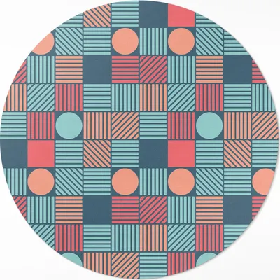 Produktbild von Geometrisches Retro-Vintage-Muster– Vinylteppich – Indoor Teppich – Flur – Pflegeleicht – Runder Teppich – PVC Teppich – Outdoor Teppich – Pflegeleicht – fi 120cm