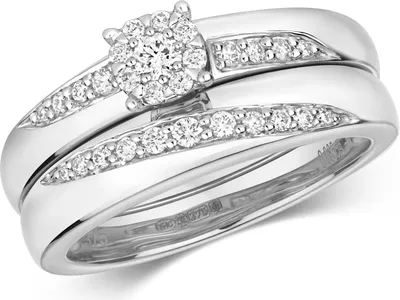 Produktbild von Elegantes 9 Karat (375) Weißgold Cluster Damen - Diamant Ringe (Bridal Set) Brillant-Schliff 0.28 Karat G - I1 I2, 50 (15.9); TRS321059KWRSK