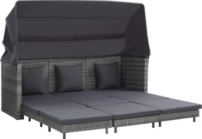 Produktbild von The Living Store Ausziehbares 3-Sitzer-Schlafsofa mit Dach Poly Rattan Grau