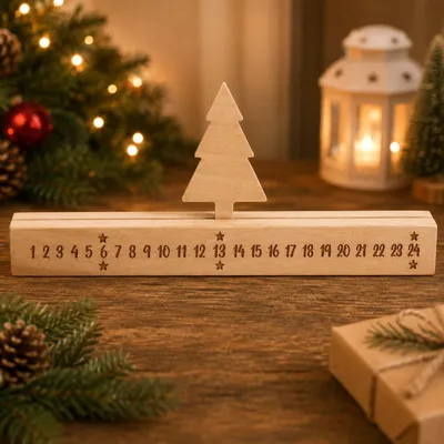 Produktbild von Adventskalender Holz Weihnachtscountdown Tischdeko mit Schiebetanne