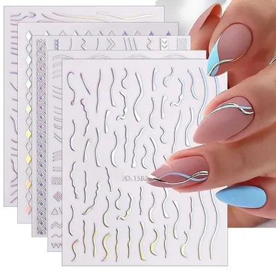 Obrázek produktu pro Samolepky na nehty Aurora, 12 kusů, samolepicí, holografické, dekorace na nehty, příslušenství pro nail art