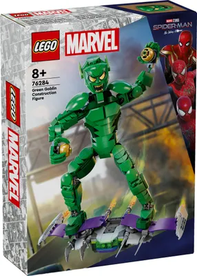Produktbild von LEGO Marvel Green Goblin Baufigur, bewegliches Superschurken-Bauspielzeug für Kinder ab 8 Jahren, Jungen & Mädchen, Spider-Man Universum Set mit Gleiter & Kürbisbomben, Superhelden-Geschenkidee 76284
