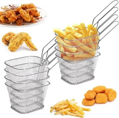 Immagine prodotto di Set di 8 mini cestini per friggere in acciaio inossidabile, con manico
