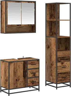 Produktbild von vidaXL Badezimmermöbel-Set 3 Stk. Altholz Holzwerkstoff