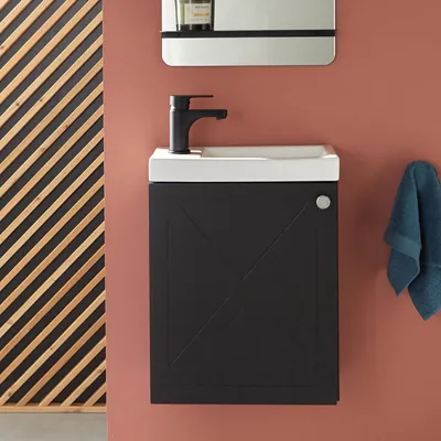 Image de Meuble lave-mains AVA noir + robinet noir