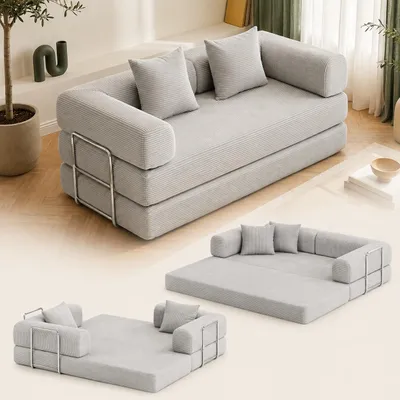 Produktbild von PixelPilot Schlafsofa 2-Sitzer aus Cord, ausklappbar, modular & montagefrei, weich und robust für Wohnzimmer, KI-generiertes Bild