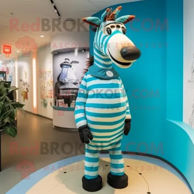 Produktbild von Cyan-Zebra REDBROKOLY Maskottchen kostüm mit Strickjacke und Kummerbund
