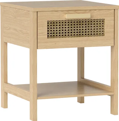 Produktbild von Nachttisch Nachtschrank Beistelltisch natürlicher Nachtkommode mit Schublade offenen Ablage Rattan-Design Natur 40 x 40 x 48,4 cm,