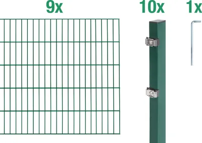 Produktbild von Alberts Doppelstabmatten Zaun, Höhe 120 cm, Länge 18 m, Zaun-Komplettset zum Einbetonieren, grün, Pfosten 60x40 mm