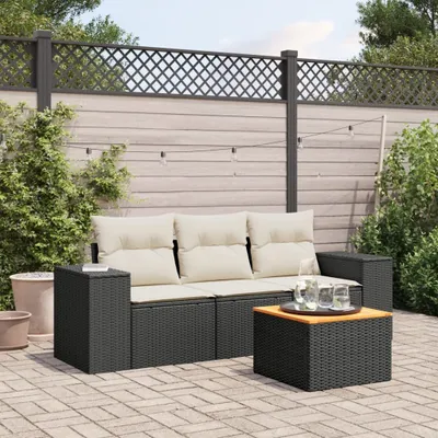 Produktbild von CLORIS 4-tlg. Garten-Sofagarnitur - mit Kissen - Schwarz Poly Rattan - Gartenmöbelgarnituren LL0000256209