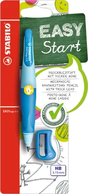 Produktbild von Ergonomischer Druck-Bleistift für Linkshänder - STABILO EASYergo 3.15 in hellblau/dunkelblau - Einzelstift - inklusive 1 dicken Mine - Härtegrad HB & Spitzer