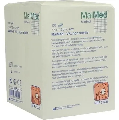 Produktbild von MaiMed-VK-unsteril 7,5x7,5cm  4-fach Vlieskompressen zu 100 St./Papiertüte | Packung (100 Stück)