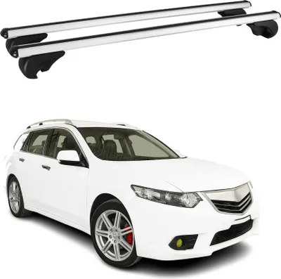 Imagen del producto de Portaequipajes para Acura TSX 2010-2014. Barra de techo, portaequipajes básico, aluminio, color plateado. (Cantidad: 2)