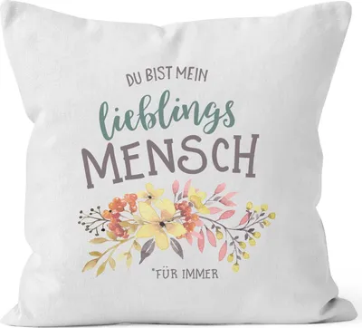 Produktbild von Kissen-Bezug Du bist mein Lieblingsmensch Blumen Geschenk Kissen-Hülle Deko-Kissen Baumwolle MoonWorks® weiß unisize