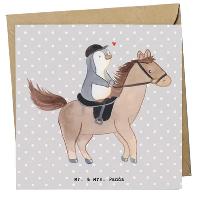 Produktbild von Mr. & Mrs. Panda Deluxe Karte Pferd Reiten - Grau Pastell - Geschenk, anlasskarte, Pferde, Grußkarte, faltkarte, Reitverein, Reitsport, doppelkarte, Glückwunschkarte