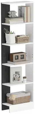 Immagine prodotto di HOMCOM Libreria Moderna Salvaspazio a 5 Ripiani in Legno 45x21x170 cm, Bianco e Nero