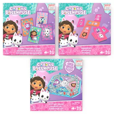 Produktbild von Games Gabby's Dollhouse 3-teilige Spielesammlung, Geschenkset, Pop-up-Spiel, Dominosteine, Jumbo-Spielkarten, Gabby's Dollhouse-Spielzeug, Kinderspiele, für Vorschulkinder, Brettspiel, Genreübergreifend, 4 Jahr(e)