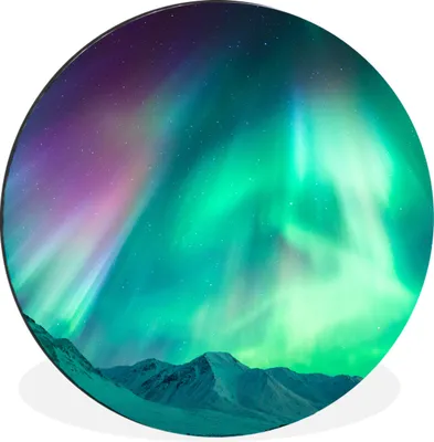 Produktbild von MuchoWow® Aluminium Wandkreis Nordlichter - Berg - Nacht Ø 90 cm Wanddeko Modern Wohnzimmer - Mauerkreis - Wandbilder - Runde Bild - Bild aus Aluminium - Schlafzimmer - Wohnzimmerdekoration - Wand Dekoration