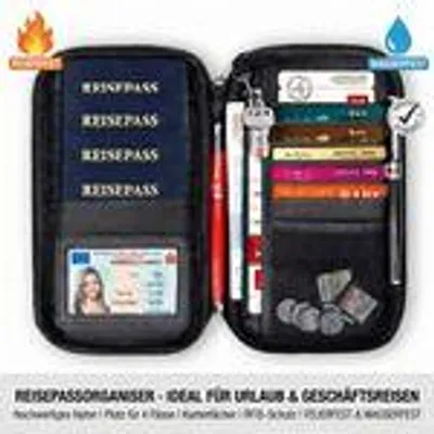Obrázek produktu pro Ohnivzdorná a voděodolná taška na doklady s RFID – organizér na pasy a cestovní doklady, peníze a karty (22 x 12 x 2 cm)