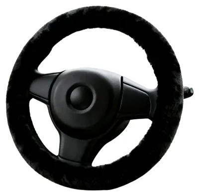 Produktbild von Lammfell Lenkradbezug, ⌀37-39cm Auto Lenkradbezug Winter Lenkradwärmer, Anti Rutsch Universal Auto Lenkradhülle für Herbst und Wintersaison (Schwarz)