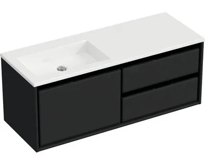 Produktbild von Sanox Badmöbel-Set Loft BxHxT 120,5 x 47 x 45,5 cm Frontfarbe schwarz mit Waschtisch Mineralguss weiß Griff chrom 847488