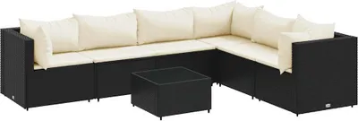 Immagine prodotto di vidaXL set salotto da giardino 7 pezzi con cuscini in polirattan nero