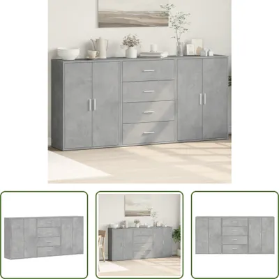 Produktbild von The Living Store Sideboards 3 Stk. Betongrau 60x31x84 cm Holzwerkstoff