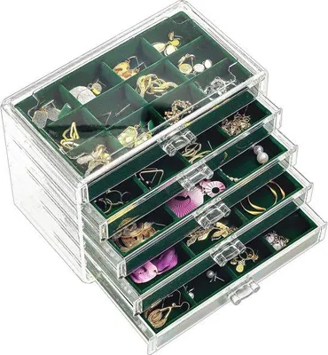 Produktbild von Schmuck Organizer mit 5 Tablett - Klare Acryl Schmuck Box mit Velvet Inlay Boxen
