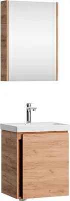 Produktbild von Planetmöbel Waschtisch mit Unterschrank 50 cm inkl. Spiegelschrank 50cm, Badmöbel Set, hängend, gold eiche