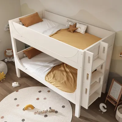 Produktbild von okwish Trennbares Etagenbett 90x200 Stockbett ohne Matratze,mit Schlittenform-Design,mit Flexibel am Kopf-/Fußende montierbarer Leiter,Weiß