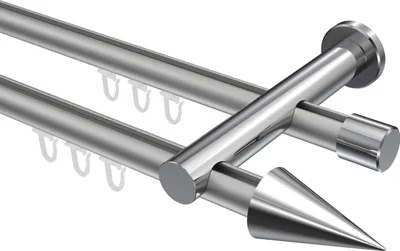 Produktbild von Interdeco Innenlaufstange / Gardinenstange mit Innenlauf Silbergrau / Chrom, Typ Platon Savio (Kegel), 20 mm Ø 2-läufig, 240 cm