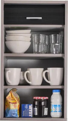 Produktbild von SIMMOB Küchenschrank Schrank Oberschrank Hängeschrank mit Rollladentür B 40 cm, Farbe:Aluminium-Schwarz