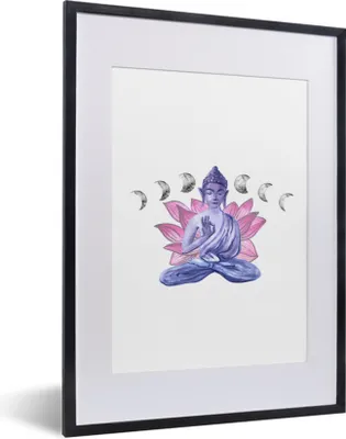 Produktbild von MuchoWow® MuchoWow® Gerahmtes Poster Buddha - Mond - Blau 30x40 cm - Poster mit zchwarzem Bilderrahmen - Wandposter Schlafzimmer