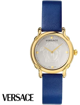 Produktbild von Versace VEPN00420 Safety Pin gold silber blau Leder Armband Uhr Damen NEU