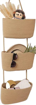 Image de Elzusha - Ensemble de 3 paniers muraux décoratifs - Coton - Marron
