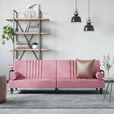 Produktbild von Design Schlafsofa mit Armlehnen Rosa Samt, Schlafsofas 2024 Neu